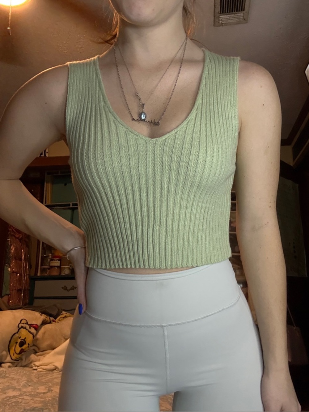 NWOT Ribbed V-Neck Cropped Knit Tank Top